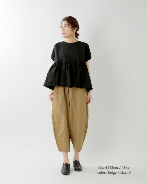 定番❣️大人気✨gauze♯ ガーゼ ショートチャーリーパンツ ベージュ F Gauze (ガーゼ) リネンツイルショートチャーリーパンツ