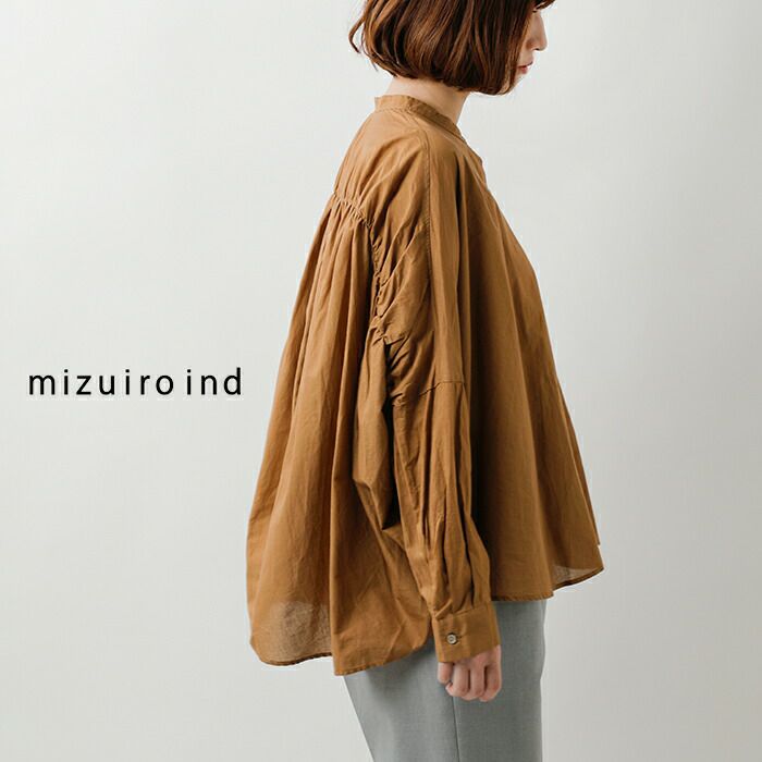 mizuiro ind ミズイロインド コットン バックギャザー ワイド シャツ 1-238975-rf 2024aw新作 レディース＊＊ | Piu  di aranciato(ピウディアランチェート)