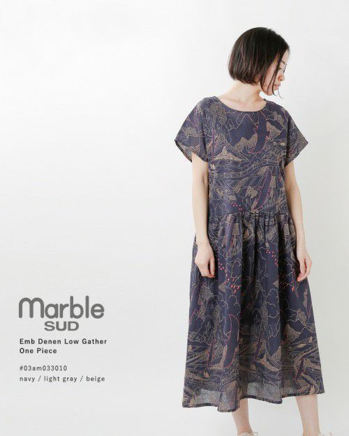 marble SUD(マーブルシュッド)リネンコットンローギャザーワンピース“EMB Denen” 03am033010-ms | Piu di  aranciato(ピウディアランチェート)