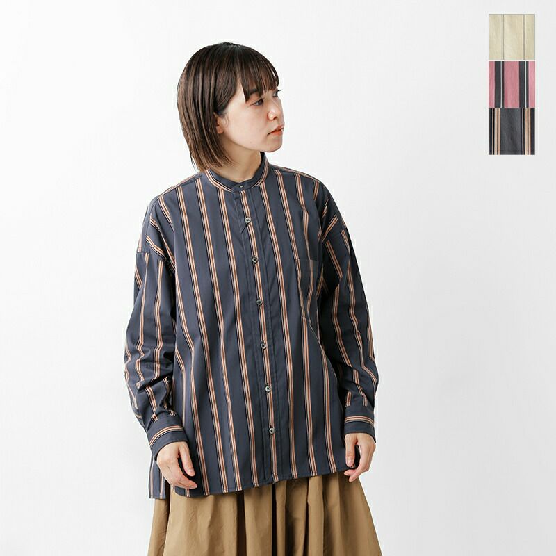 TICCA ティッカ ストライプ ノーカラー スクエア ビッグ シャツ