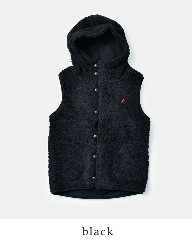 Gymphlex ジムフレックス くるみボタン ボア フーデッド ベスト j