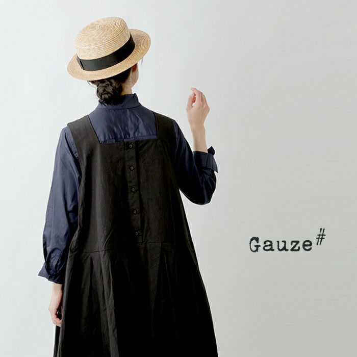 gauze# ガーゼ 2way リネン タックワンピース 麻 Gauze (ガーゼ) 2WAYスウィッチングタックアンティークワンピース
