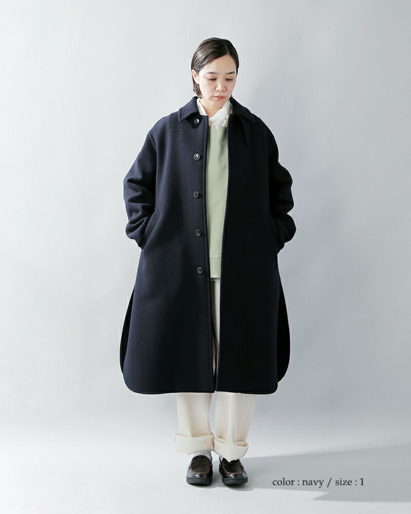 LOEFF ロエフ ウール カシミヤ二重織メルトン Aライン ステンカラー 