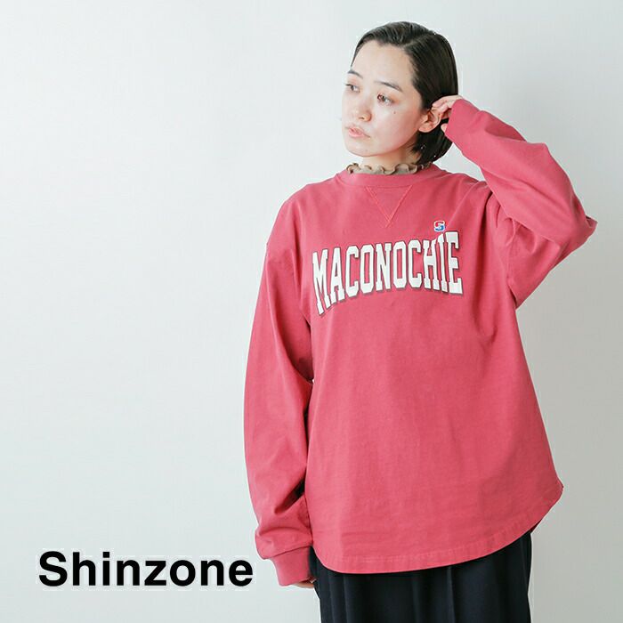 Shinzone シンゾーン コットン クルーネック ロング プリント Tシャツ