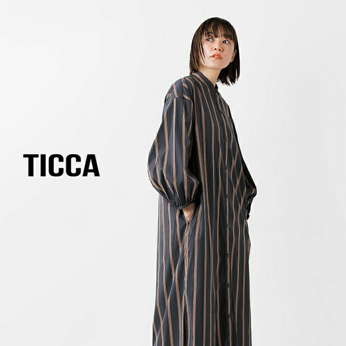 ティッカ 25SS ワンピース シャツワンピ テント バンドカラー コットン