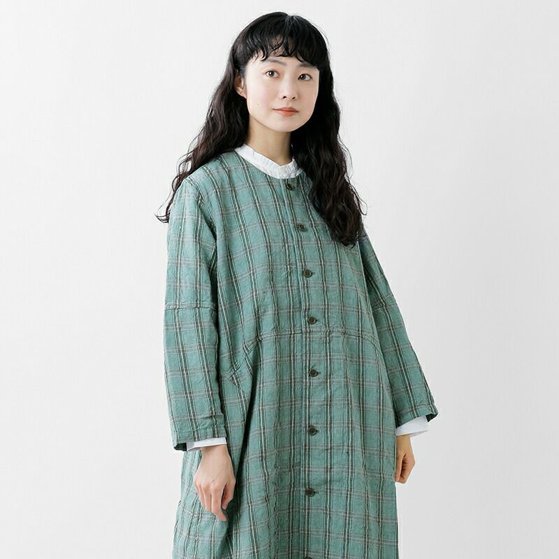 Vlas Blomme ブラスブラム ウール リネン チェック コート ワンピース 