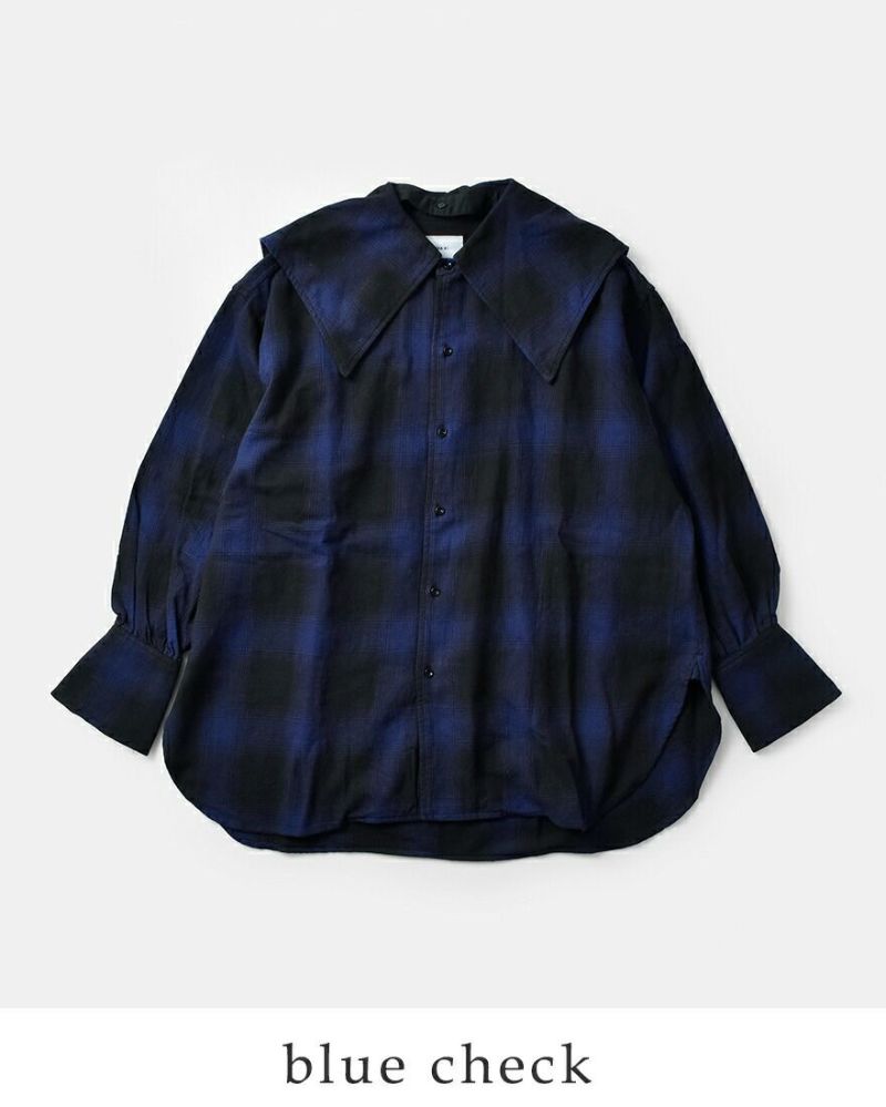 kha:ki カーキ コットン オンブレ チェック 2way ワイドカラー ボリューム ブラウス “2WAY WIDE COLLER BLOUSE  HOMBRE” mil22fbl3112-tr レディース | Piu di aranciato(ピウディアランチェート)