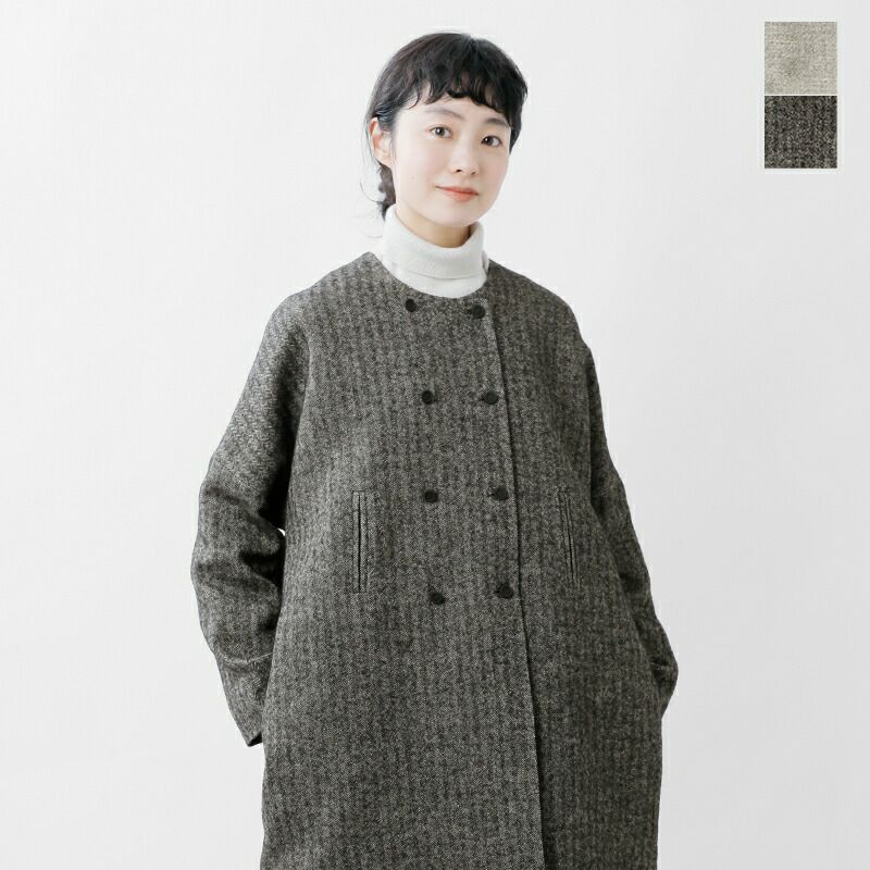 MAGALI マガリ ウール リネン ヘリンボーン ダブルボタンコート