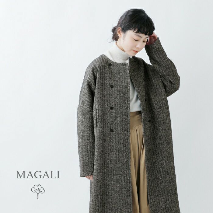 MAGALI マガリ ウール リネン ヘリンボーン ダブルボタンコート