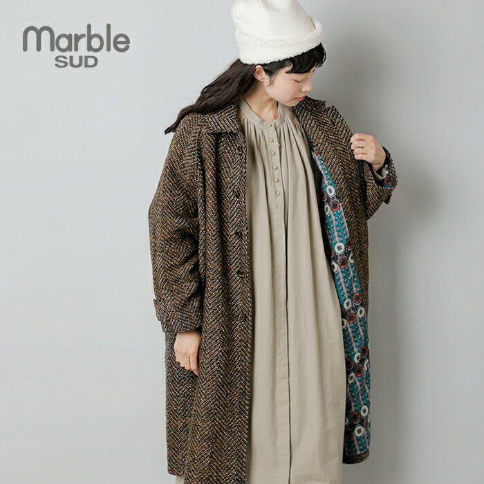 marble SUD マーブルシュッド ツイード ロング ステンカラーコート 