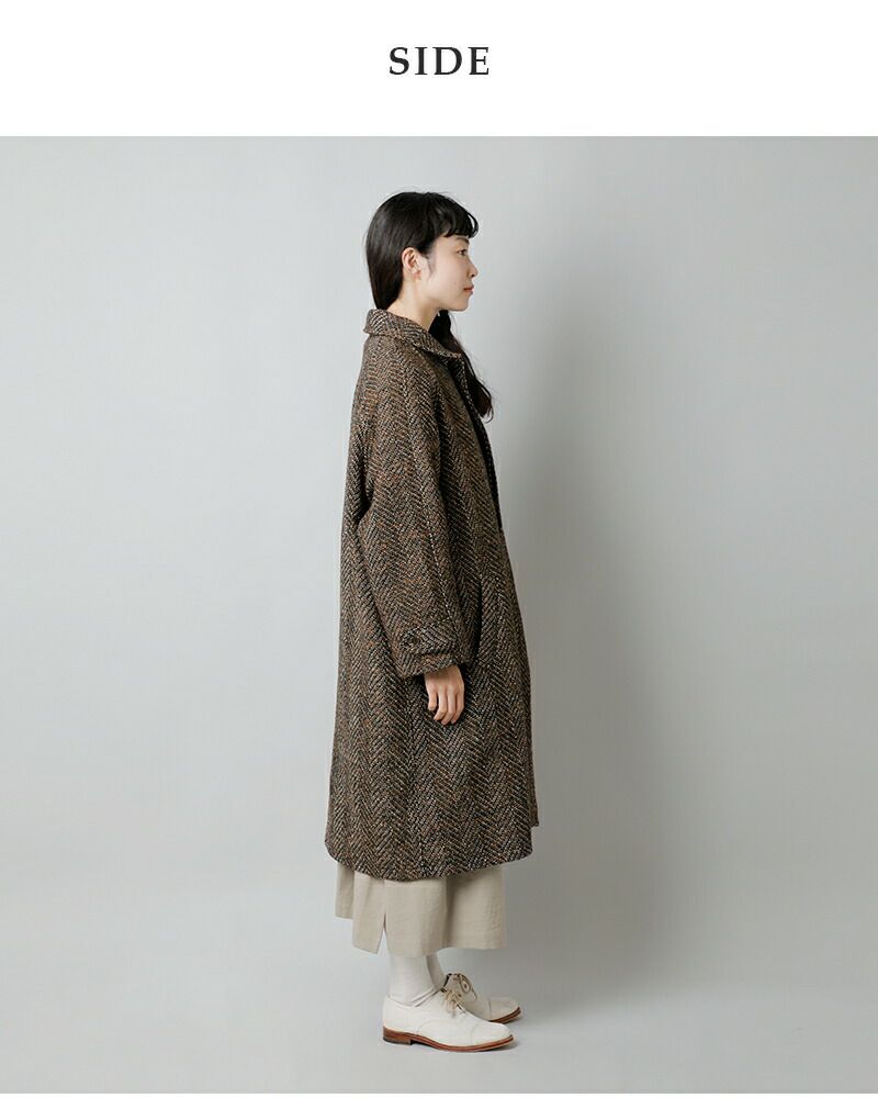 marble SUD マーブルシュッド ツイード ロング ステンカラーコート 