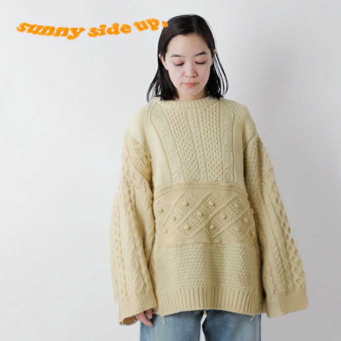 サニーサイドアップSUNNY SIDE UP パッチワークワイドニット アラン