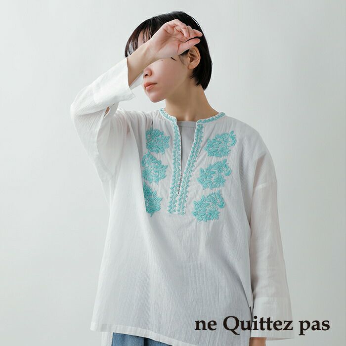 【30%OFF】ne Quittez pas ヌキテパ コットン チカン刺繍 ブラウス