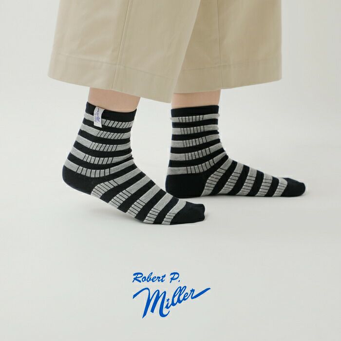 ゆうパケット選択可】MILLER ミラー 1P ボーダー クルーソックス 326c