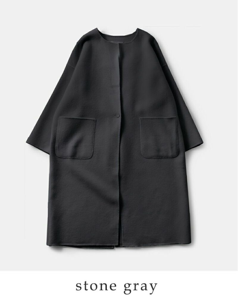 evam eva ウールカシミヤロングコート evam eva エヴァムエヴァ プレスウール ノーカラー ロング