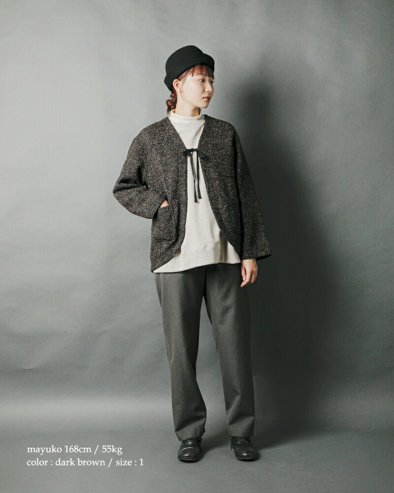 【美品】  Engineered Garments / エンジニアドガーメンツ | 2021AW ビッグシルエット パイソン ノーカラー ウール ニット コーディガン ガウンコート | 1 | グレー | レディース