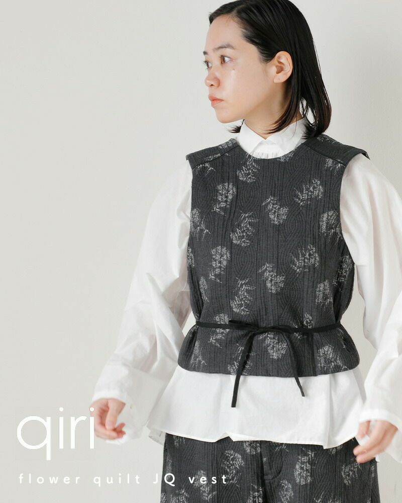 qiri キリ , コットン フラワー キルト ジャガード ベスト “flower quilt JQ vest”  63-01-bl-005-24-1-mn 2024ss新作 レディース