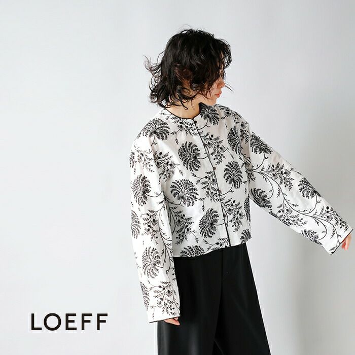 LOEFF ロエフ コットン フラワー 刺繍 ノーカラー シャツ 8811-299 