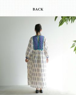 ヌキテパ　エスニックプリントキルトドレス　パネルデザイン　М　インド製 Cotton Voile Ethnic Combination Print Gather Dress | Pasand by ne
