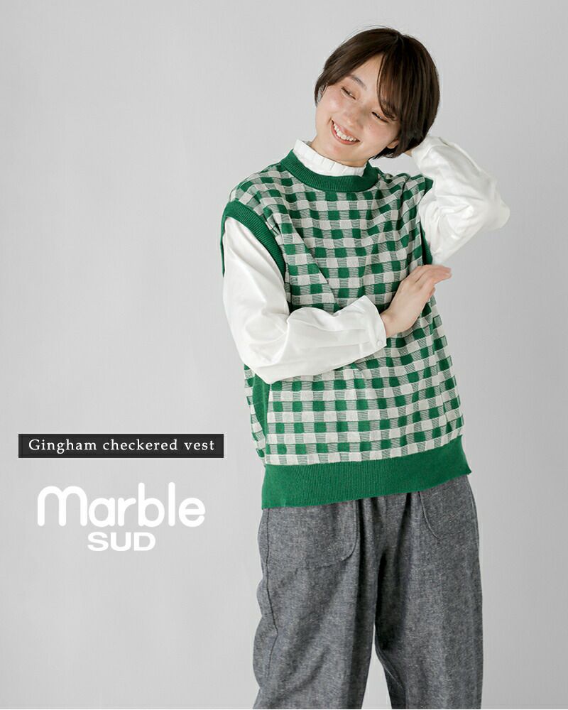 marble SUD マーブルシュッド ギンガム ニット ベスト 04es037120-tr