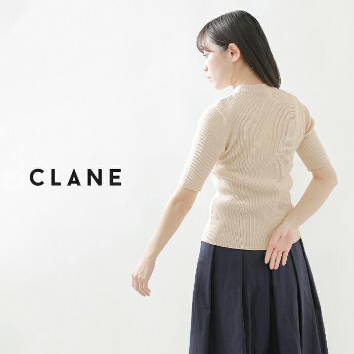 CLANE クラネ ハイネック ハーフスリーブ リブニット プルオーバー ...