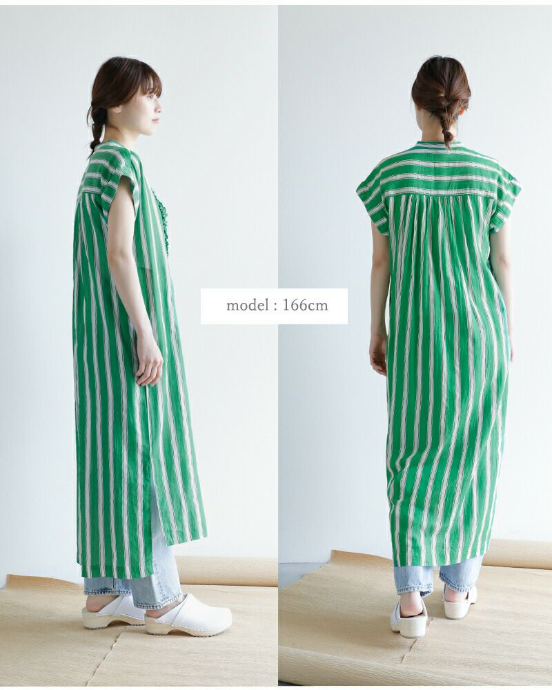 ne Quittez pas ヌキテパ コットン ボイル ストライプ フリル スリーブレス シャツ ドレス “Cotton Voile Stripe  Frill Sleeveless Shirt Dress” 010541gr4-fn レディース | Piu di  aranciato(ピウディアランチェート)