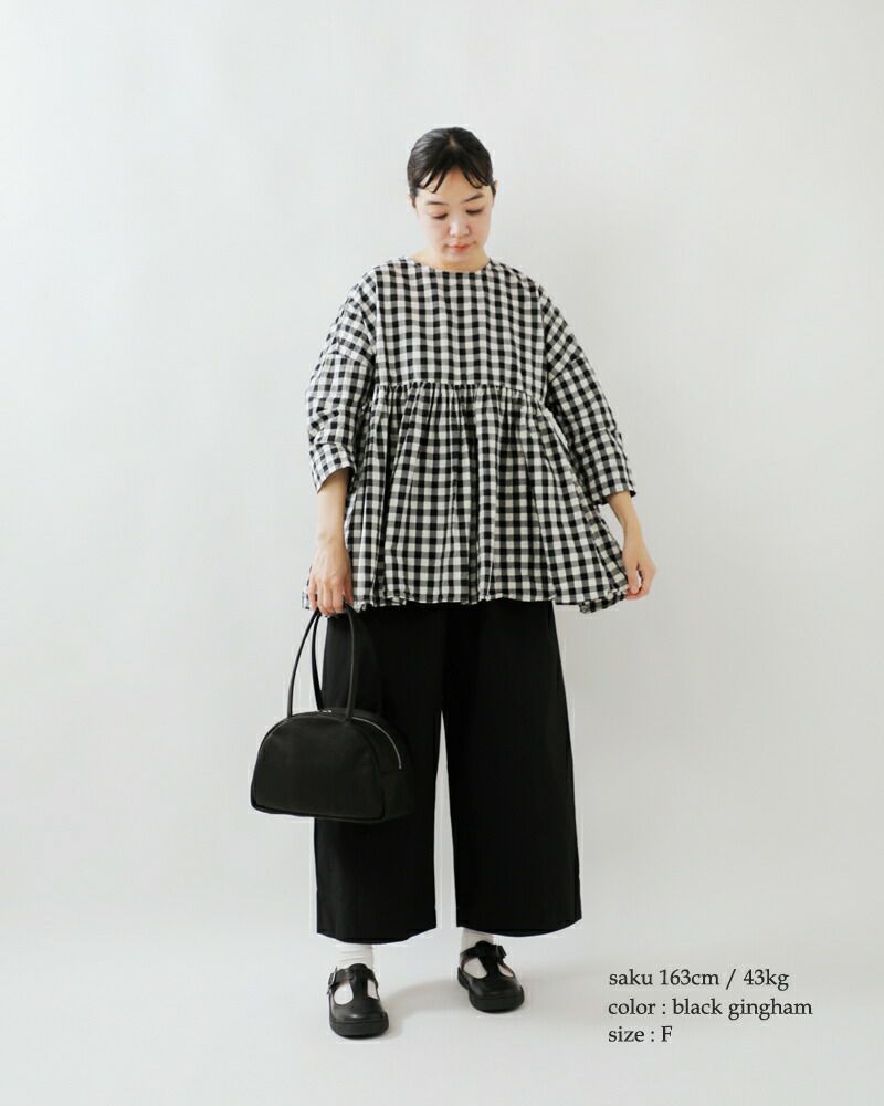 Gauze# ガーゼ コットン ギンガム スイッチング ギャザー ブラウス “GINGHAM SWITCHING GATHER BLOUSE”  g949-ms レディース | Piu di aranciato(ピウディアランチェート)