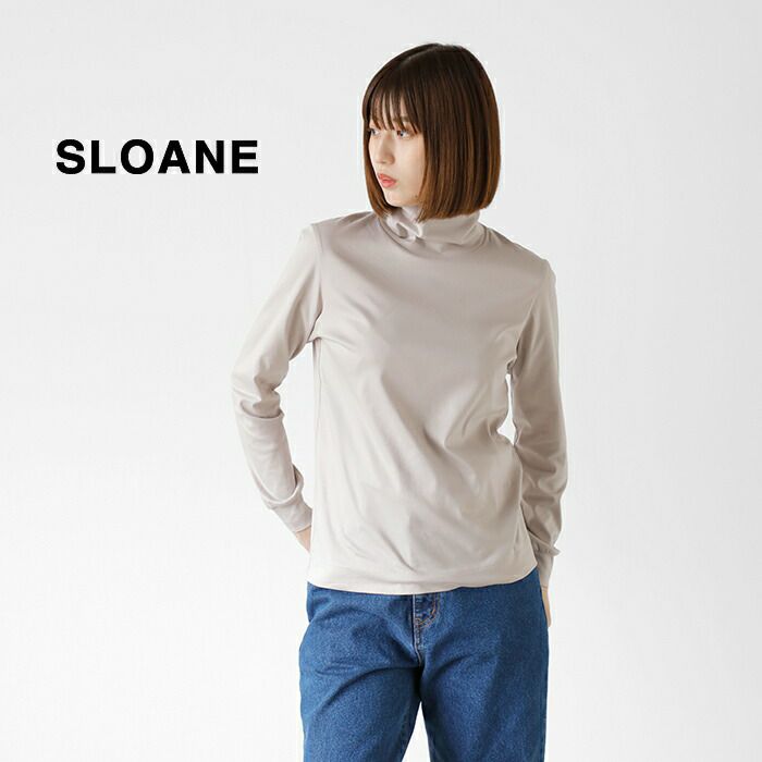 SLOANE(スローン) 長袖セーター サイズ4 XL レディース美品  - ベージュ タートルネック SLOANE / ウール 天竺 タートルネック ニットTシャツ（Tシャツ