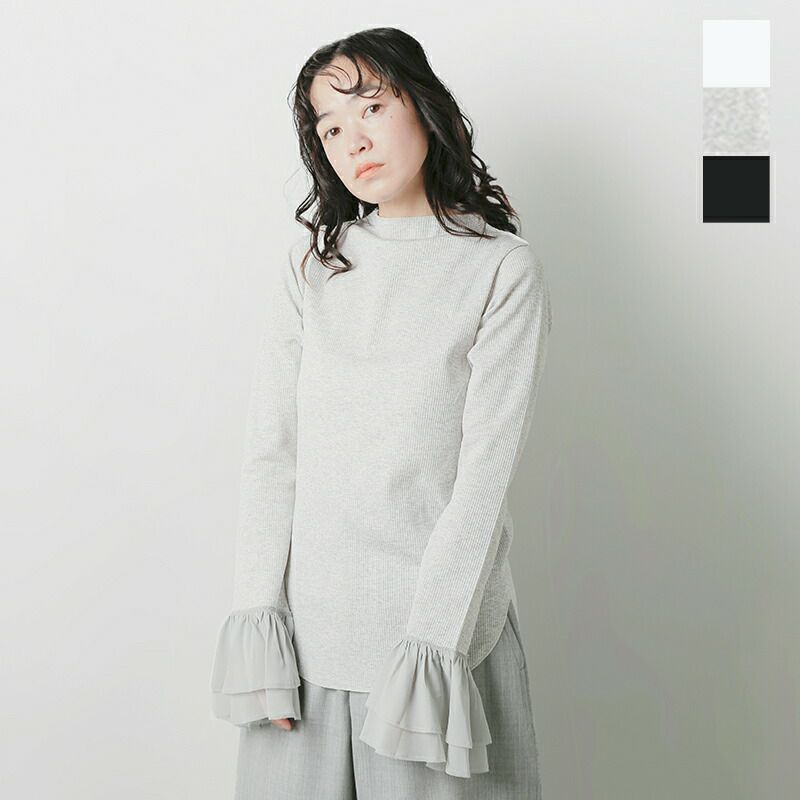 RHODOLIRION ロドリリオン コットン リブ フリル カフ プルオーバー Tシャツ “Ribbed Frill Cuff Pullover  Tee” ps1082-ma 2024aw新作 レディース | Piu di aranciato(ピウディアランチェート)