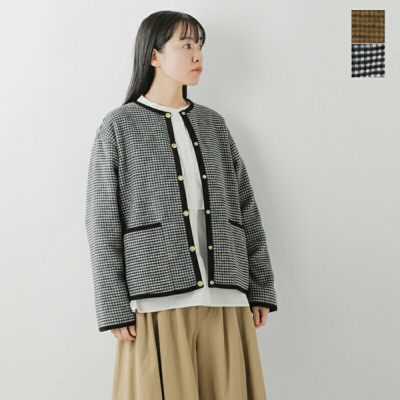 Traditional Weatherwear トラディショナルウェザーウェア アークリー ダブルフェイスジャージー チェック Aライン ノーカラー  ジャケット “ARKLEY A-LINE W-FACE JERSEY” l242apfco0387ms-fn 2024aw新作  レディース【サイズ・カラー交換初回無料 ...