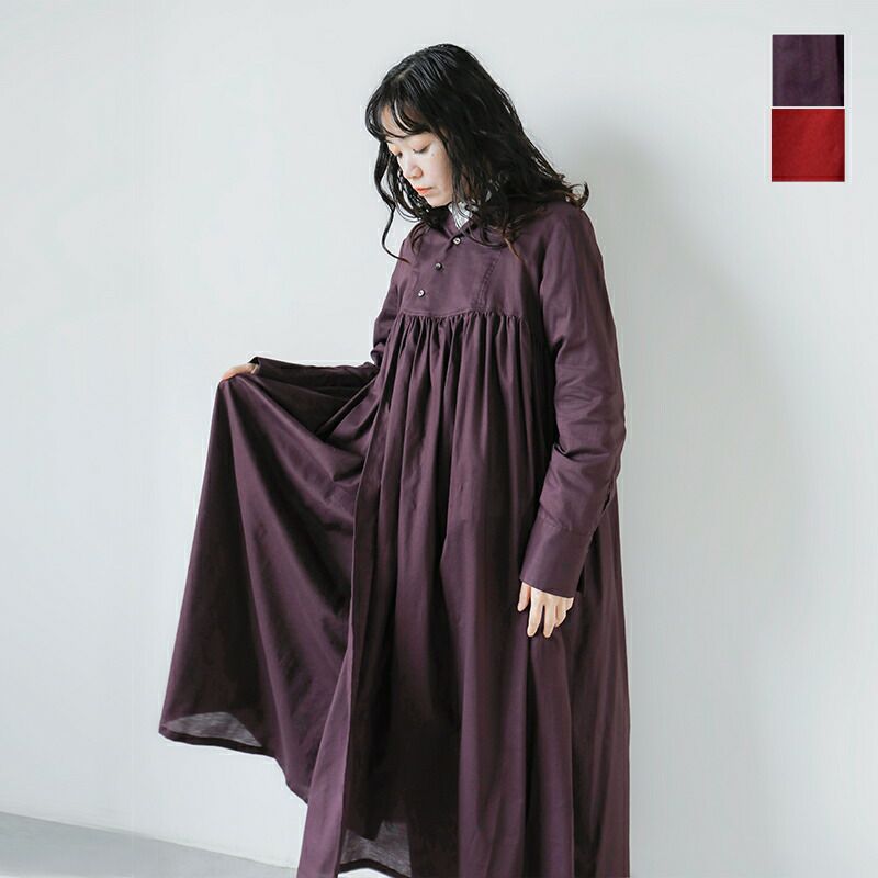 the last flower of the afternoon ラストフラワーオブジアフタヌーン コットンローン ファネルネック シャツ ドレス  “静寂の欠片 Funnel neck shirt dress” tlf-125-op001-la-yo 2024aw新作 レディース | Piu di  aranciato(ピウディアランチェート)