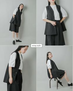 LOEFF ロエフ ホップサック Vネック フレア ベスト 8825-299