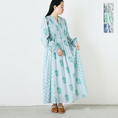 ne Quittez pas ヌキテパ <br>コットン ジャガード リリー プリント シャーリング ドレス “Cotton Jacquard Lily Print Shirring Dress” 010451ga1-yo 2025ss新作 レディース