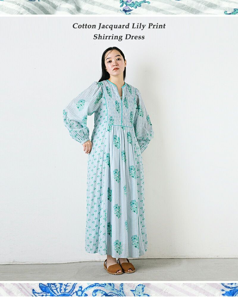 Cotton Jacquard Marigold Print Shirring Dress | Pasand by ne