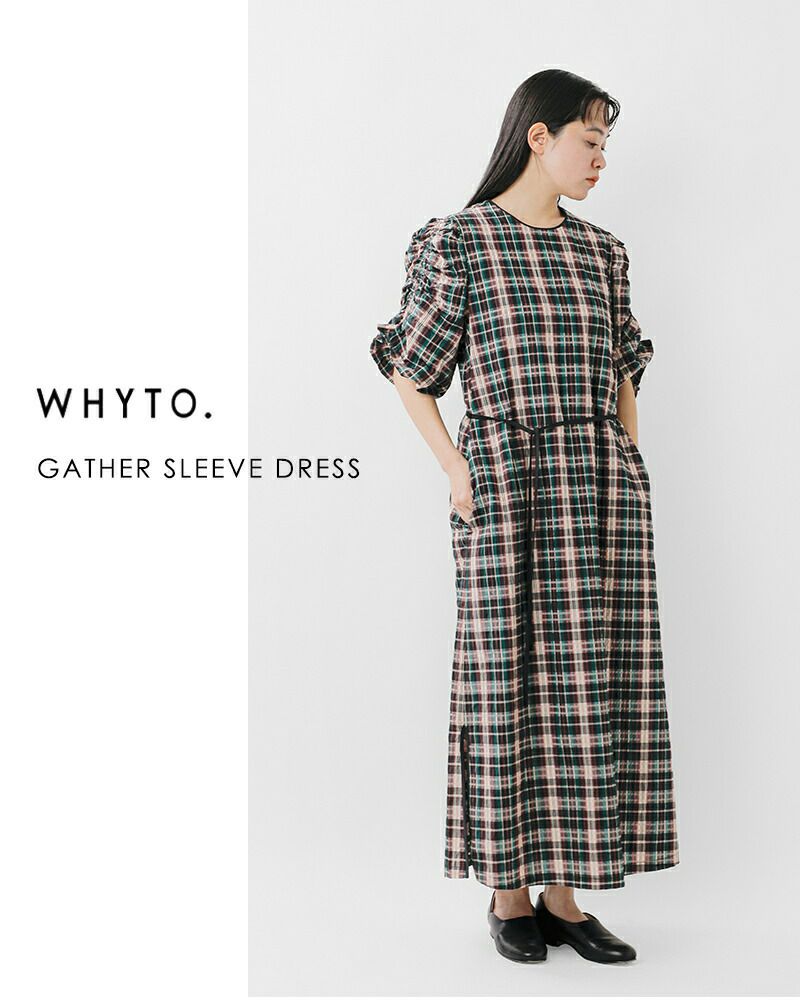 50%OFF】whyto ホワイト ギャザースリーブ ドレス “gather