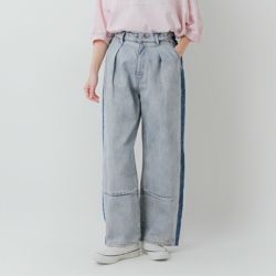 30%OFF】【÷÷】whyto ホワイト コットン サイド ライン デニム パンツ
