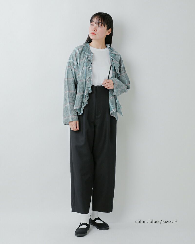 g グラム コットン シルク チェック フリル トリム ブラウス g