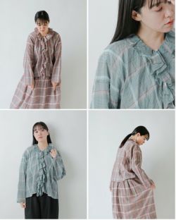 超特価SALE開催！ コットン グラム g シルク g ブラウス トリム フリル チェック トップス