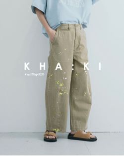 ファッション 通販 チノパン ワイド 刺繍 ロゴ KHAKIカーキ 12SS
