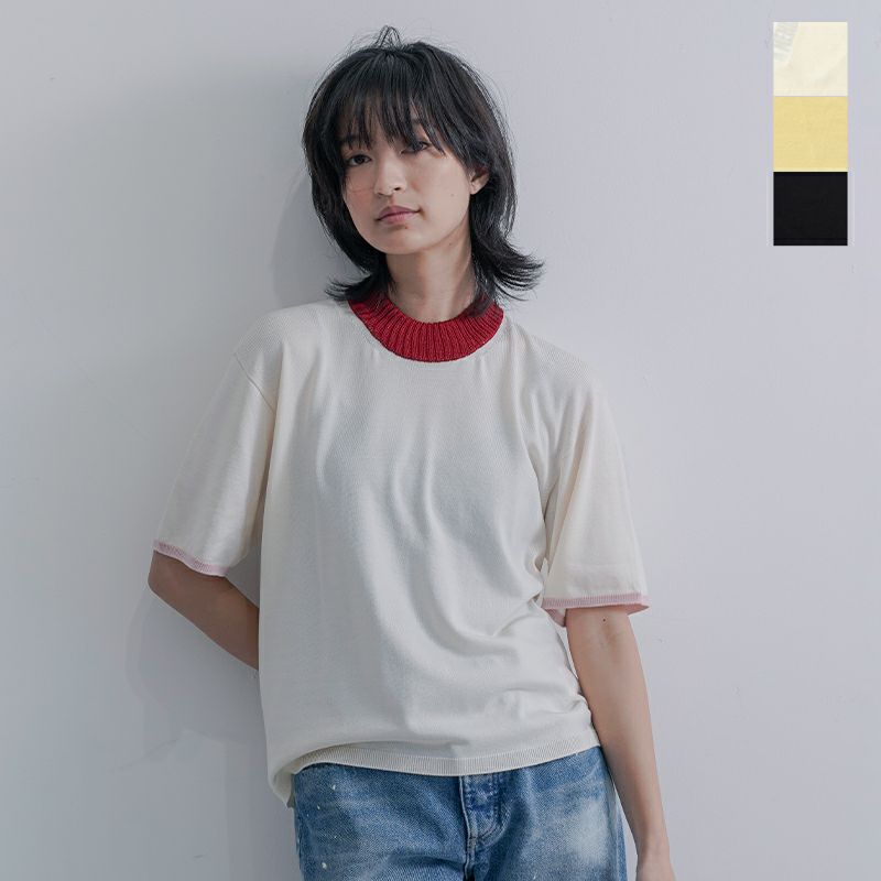 A MENDA アメンダ ウォッシャブル リンガー デザイン ニット Tシャツ 