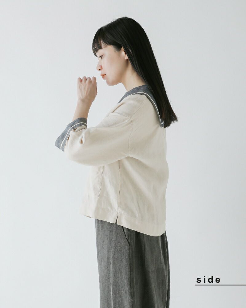 MAGALI マガリ ベルギーリネンフラットカラーブラウス #ベージュ