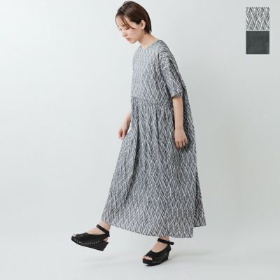 mizuiro ind ミズイロインド コットン カット ジャガード クルーネック ギャザー ワンピース 1-250098-yo 2025ss新作 レディース