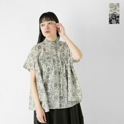 SOIL ソイル コットン ボイル 2トーン フラワー プリント フリルカラー フレンチスリーブ シャツ nsl25081-tr 2025ss新作 レディース