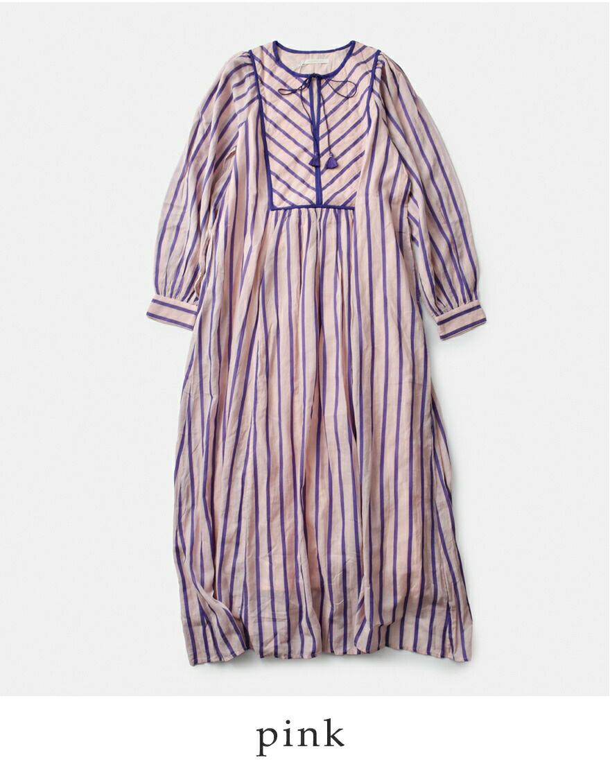 ne Quittez pas ヌキテパ コットンボイル ストライプ ギャザー ドレス