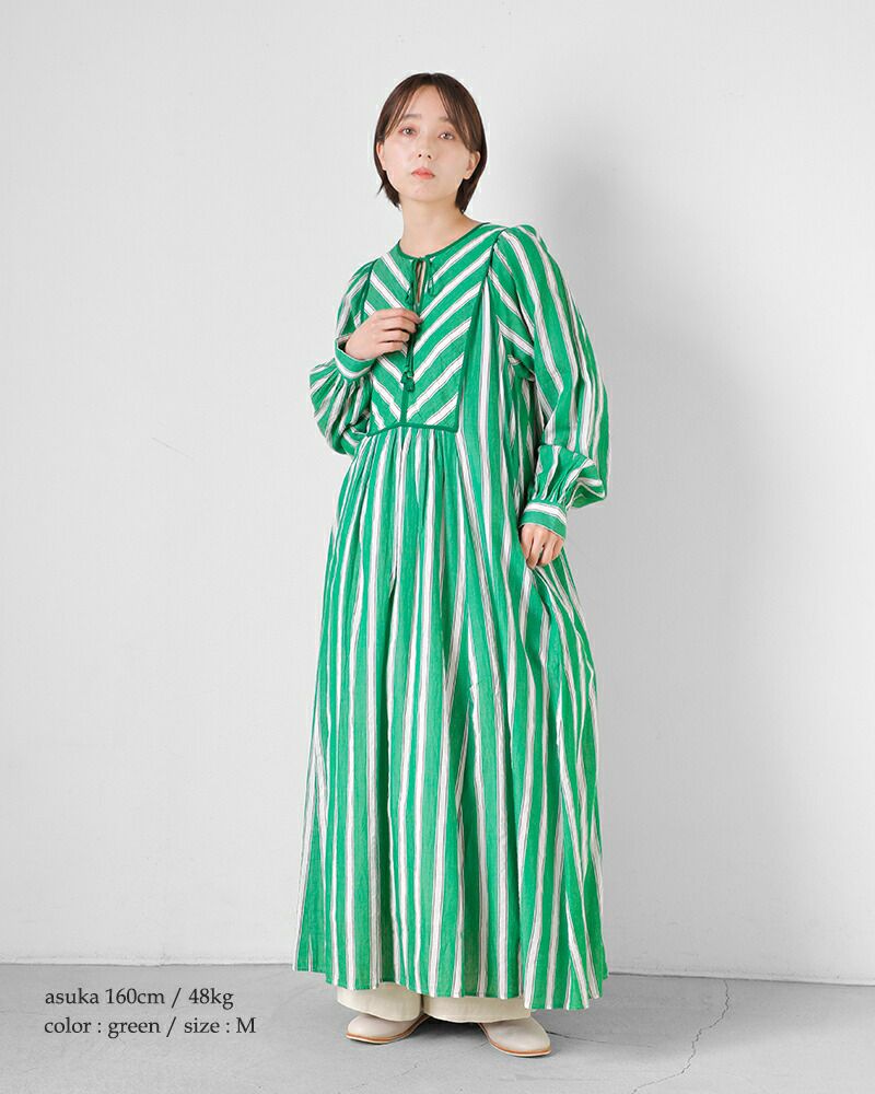 ne Quittez pas ヌキテパ コットンボイル ストライプ ギャザー ドレス