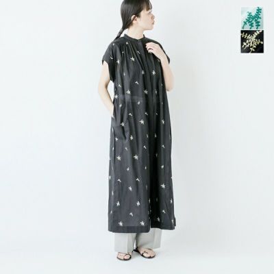 ne Quittez pas ヌキテパ コットン ボイル ドット リーフ 刺繍 シャツ ドレス “Cotton Voile Dot Leaf Embroidery Shirts Dress” 010551gu4-yo 2025ss新作 レディース
