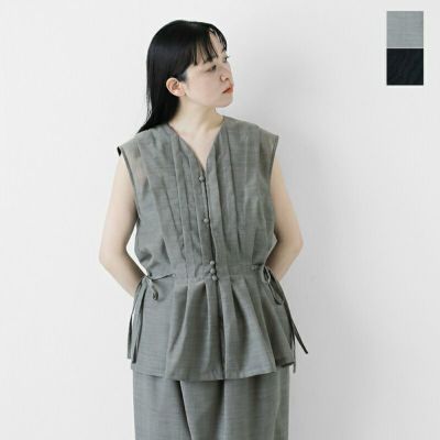 the last flower of the afternoon ラストフラワーオブジアフタヌーン ウール スリーブレス タック ブラウス “輝かしい影 Sleeveless tucked blouse” tlf-225-sh011-em-tr 2025ss新作 レディース