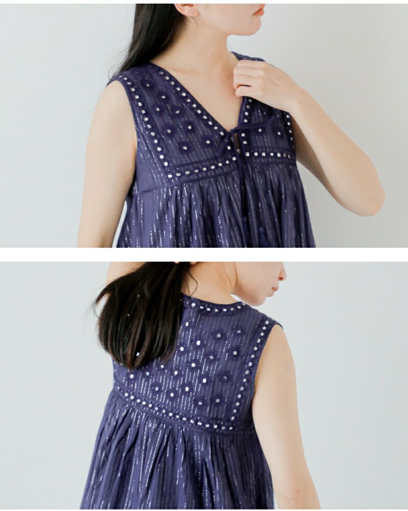 Sara Mallika｜コットン ルレックス ストライプ ミラー 刺繍
