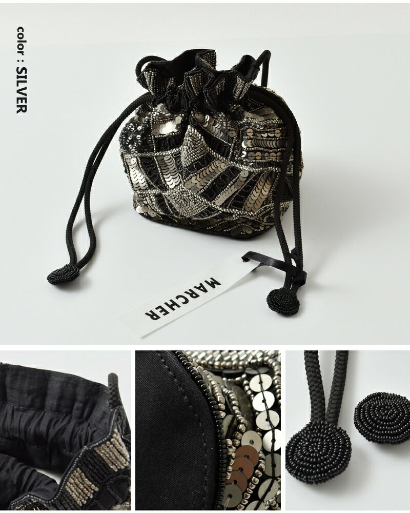 MARCHER マルシェ 巾着 ビーズ ショルダー バッグ beads-shoulder