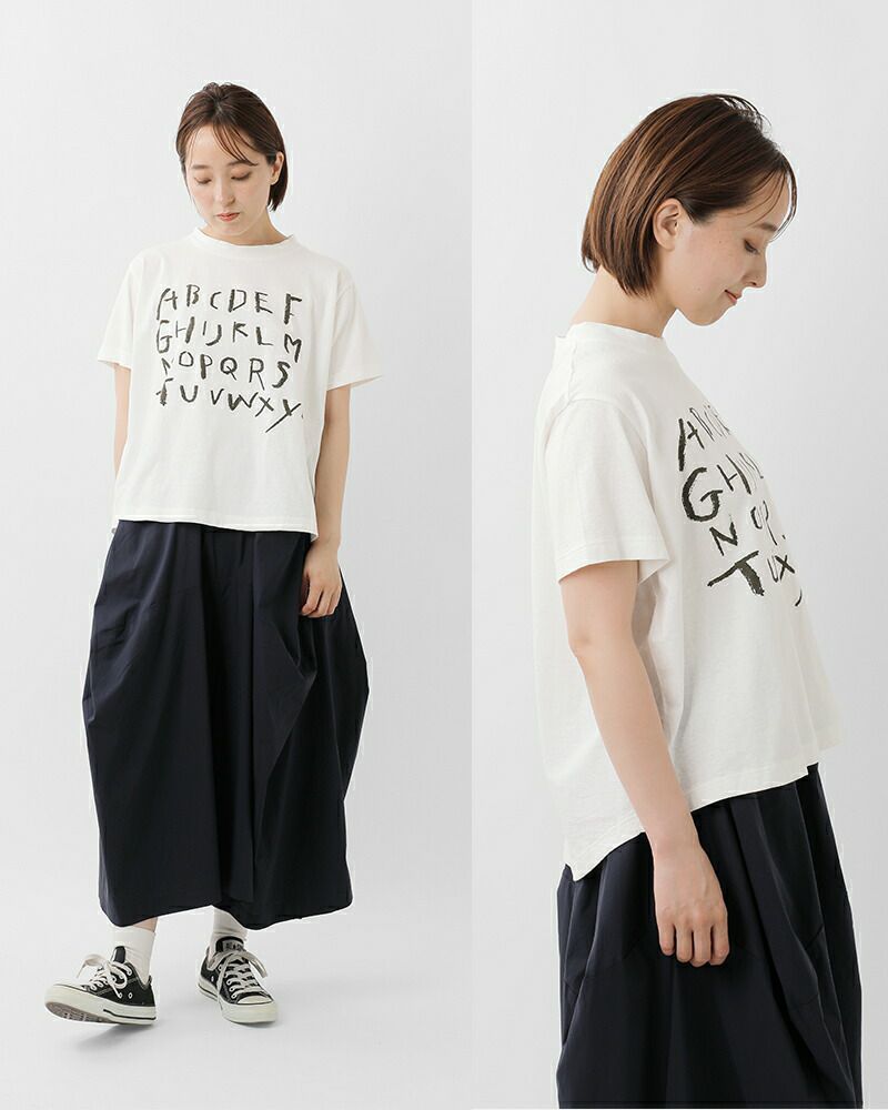 【美品】tumugu プリントTシャツ tumugu｜ラフィ天竺 プリントTシャツ ロゴT 半袖 ドロップ